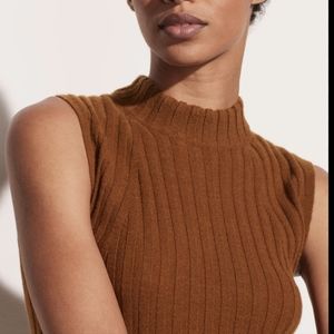 Vince High Neck Ribbed Shell Tank Cashmere Sweater In Bronze